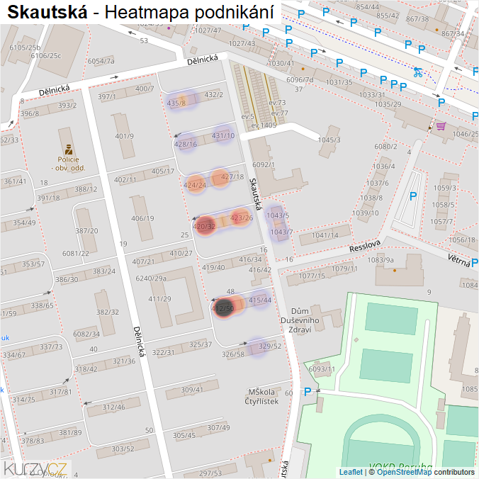 Mapa Skautská - Firmy v ulici.