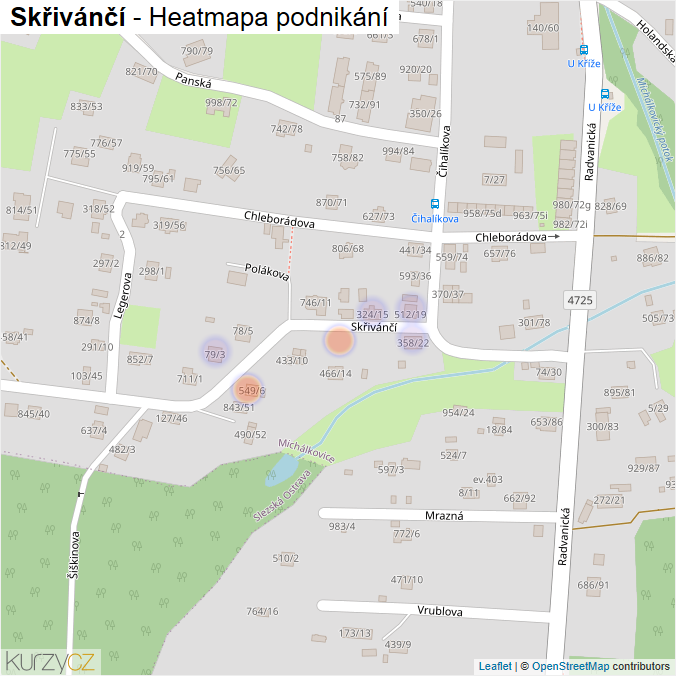 Mapa Skřivánčí - Firmy v ulici.