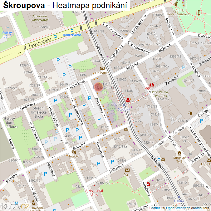 Mapa Škroupova - Firmy v ulici.