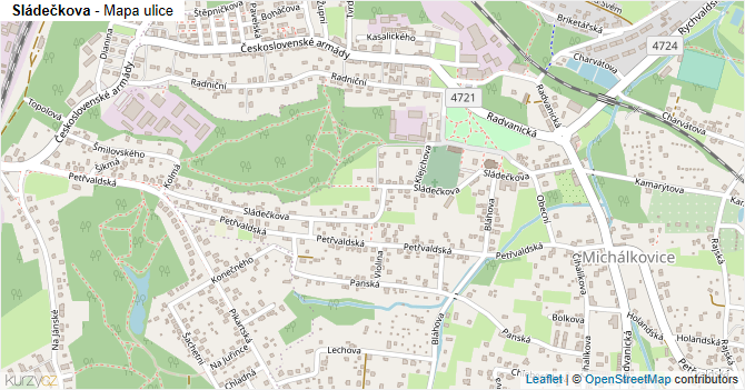 Sládečkova - mapa ulice