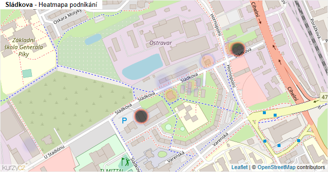 Sládkova - mapa podnikání