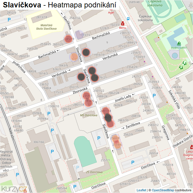 Mapa Slavíčkova - Firmy v ulici.