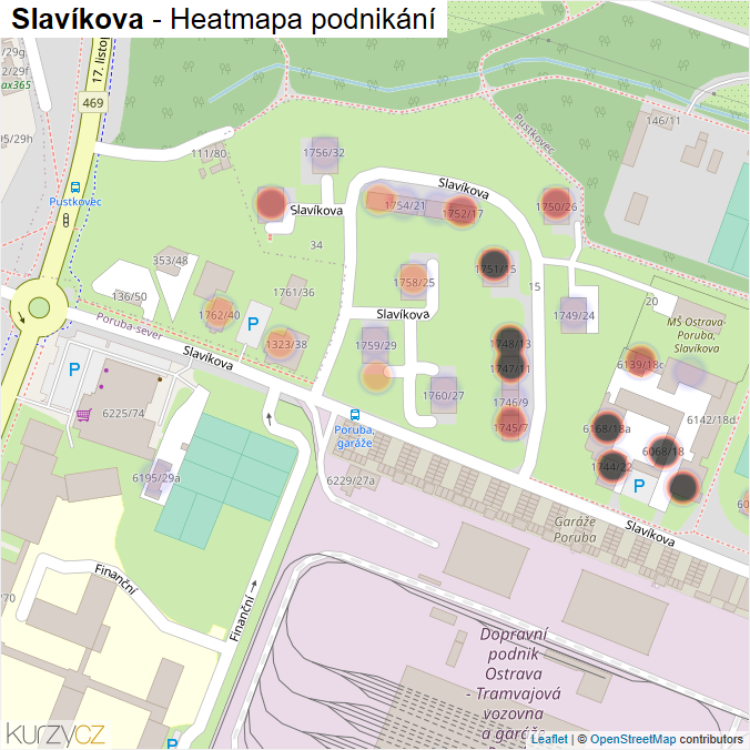 Mapa Slavíkova - Firmy v ulici.