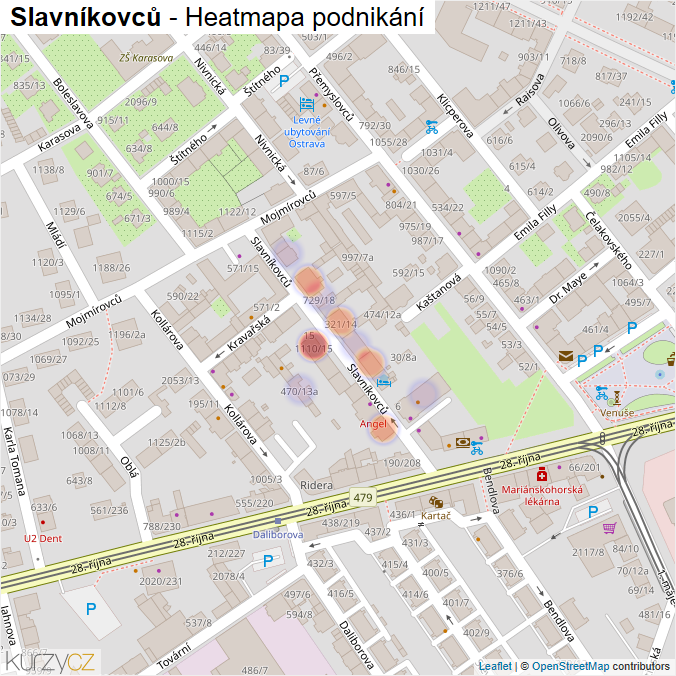 Mapa Slavníkovců - Firmy v ulici.