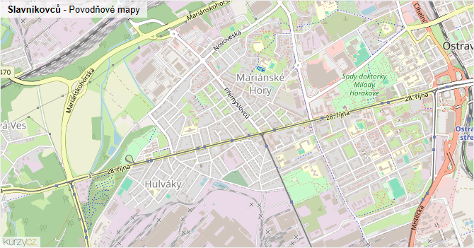 Slavníkovců - záplavové mapy stoleté vody