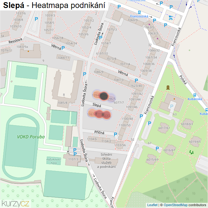 Mapa Slepá - Firmy v ulici.