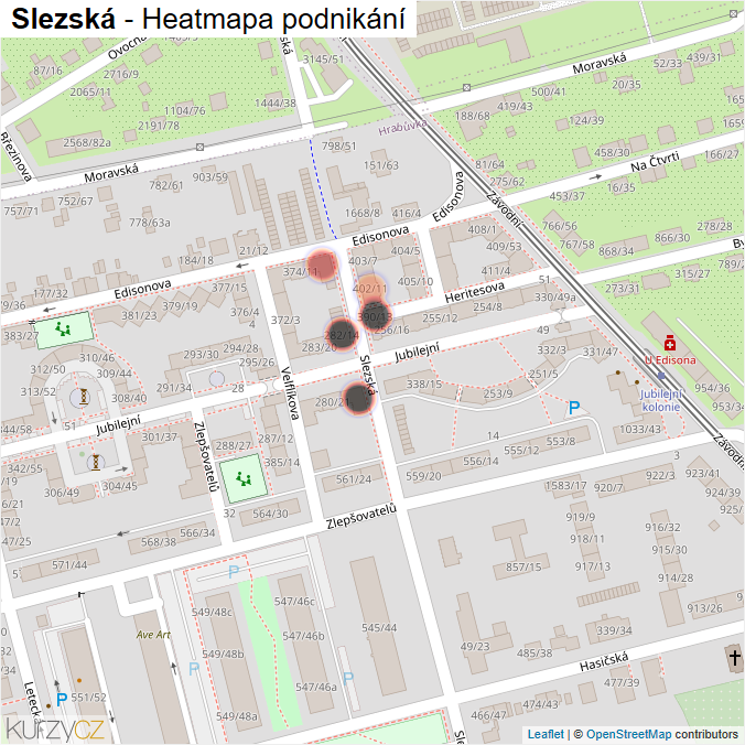 Mapa Slezská - Firmy v ulici.