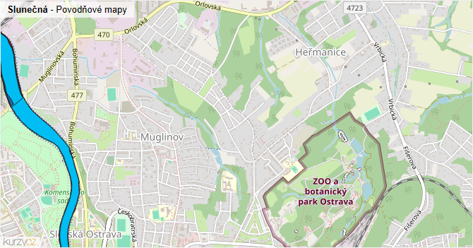 Slunečná - záplavové mapy stoleté vody