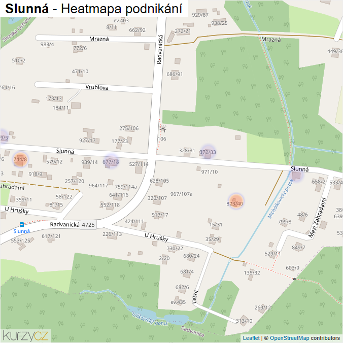 Mapa Slunná - Firmy v ulici.