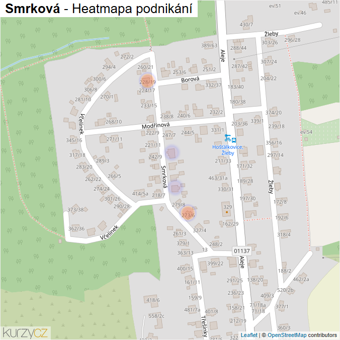 Mapa Smrková - Firmy v ulici.