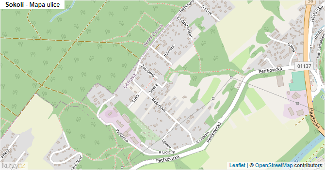 Sokolí - mapa ulice