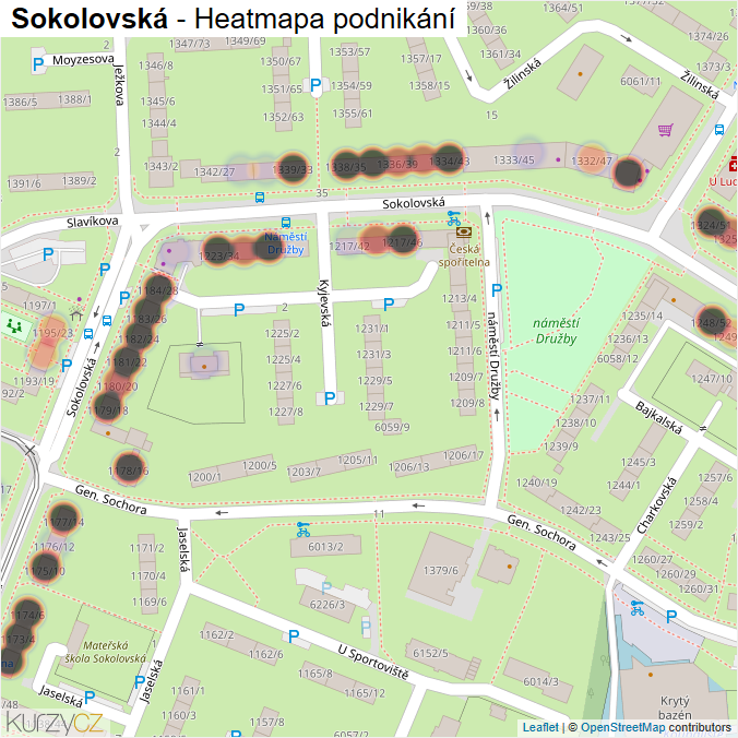 Mapa Sokolovská - Firmy v ulici.