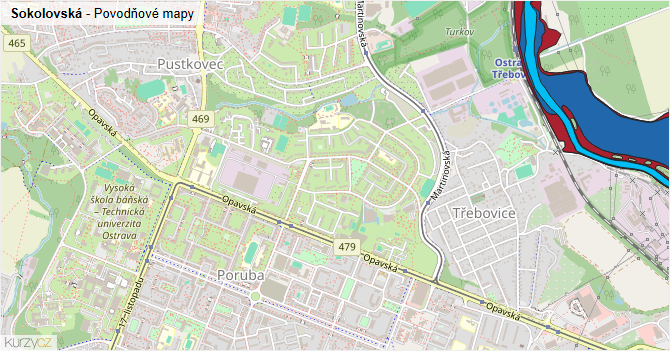 Sokolovská - záplavové mapy stoleté vody