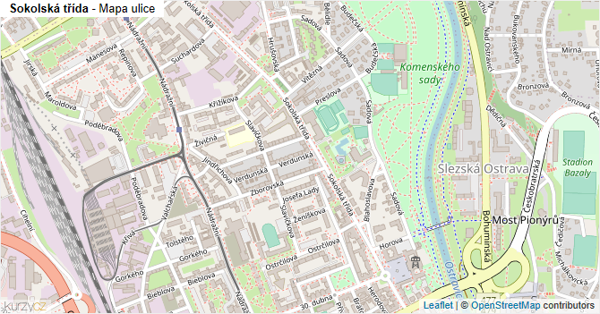 Sokolská třída - mapa ulice
