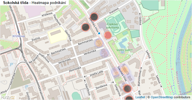 Sokolská třída - mapa podnikání