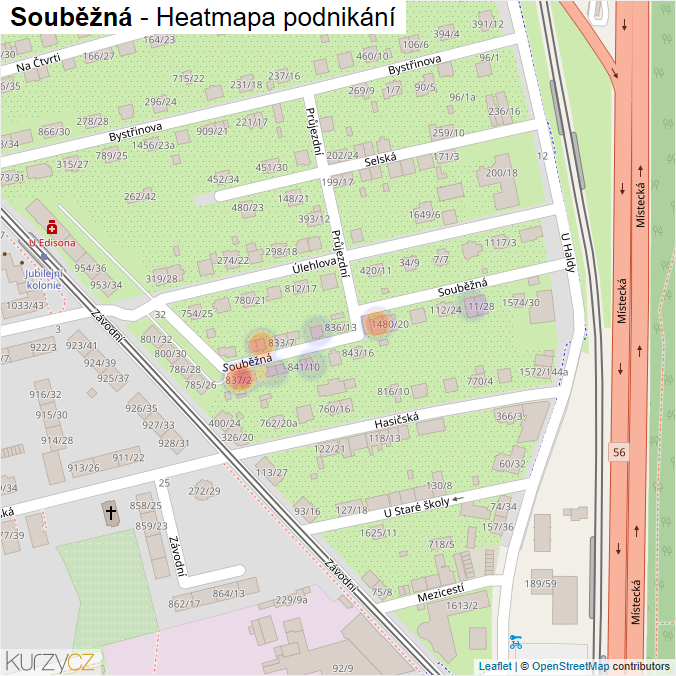 Mapa Souběžná - Firmy v ulici.