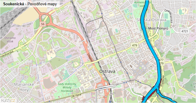 Soukenická - záplavové mapy stoleté vody
