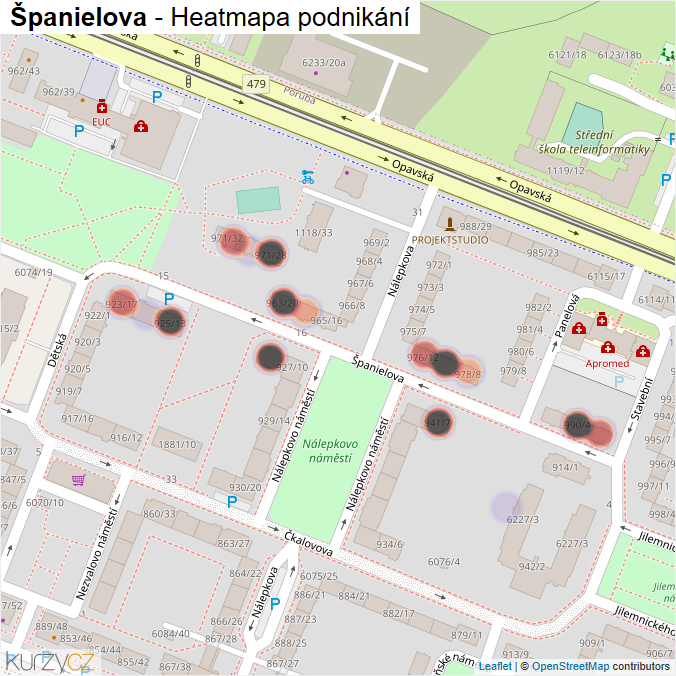 Mapa Španielova - Firmy v ulici.