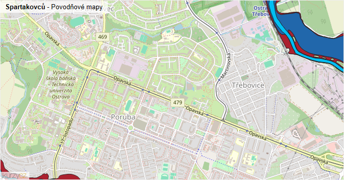 Spartakovců - záplavové mapy stoleté vody