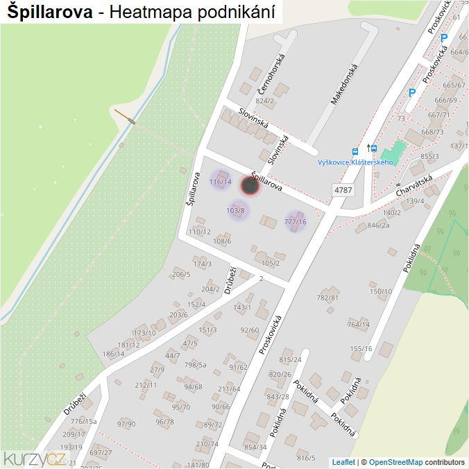 Mapa Špillarova - Firmy v ulici.