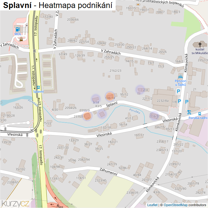 Mapa Splavní - Firmy v ulici.