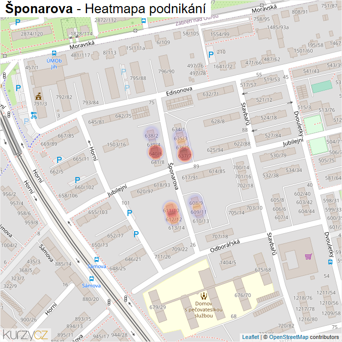 Mapa Šponarova - Firmy v ulici.