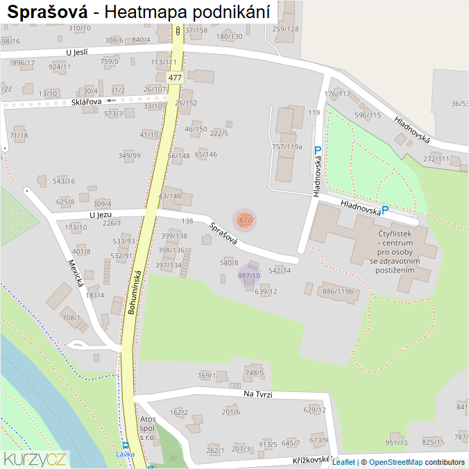 Mapa Sprašová - Firmy v ulici.