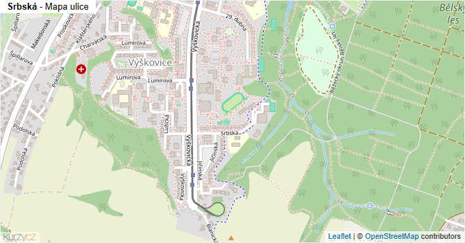 Srbská - mapa ulice