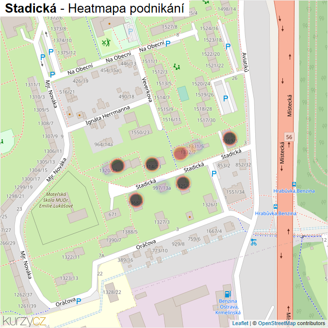 Mapa Stadická - Firmy v ulici.