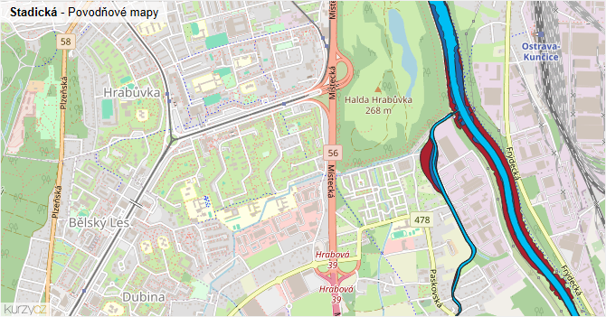 Stadická - záplavové mapy stoleté vody