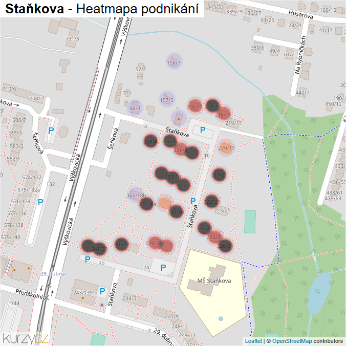 Mapa Staňkova - Firmy v ulici.