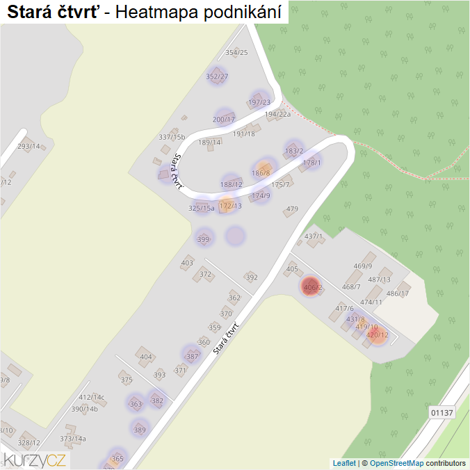 Mapa Stará čtvrť - Firmy v ulici.