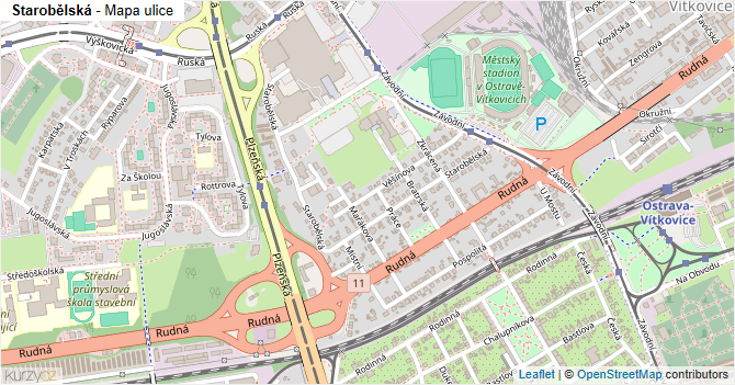 Starobělská - mapa ulice