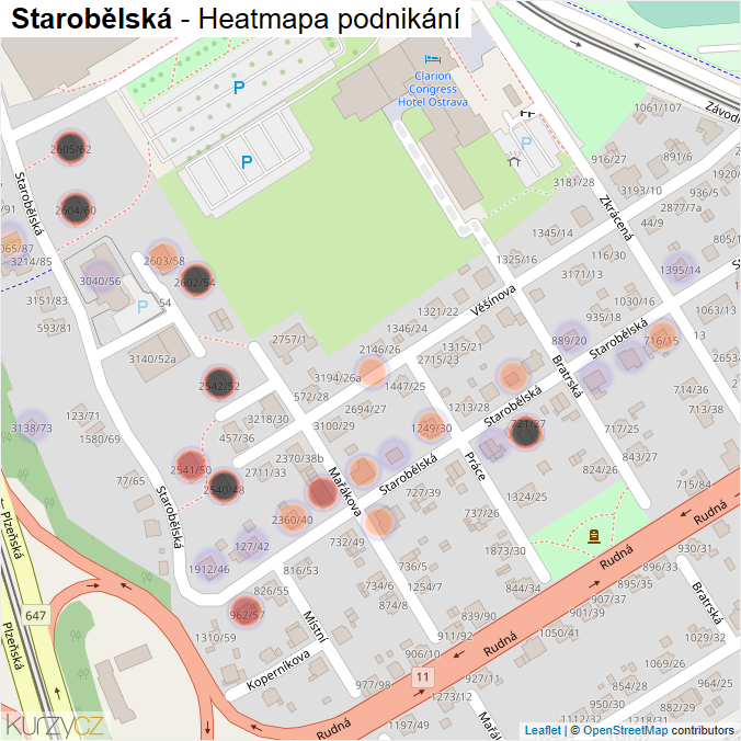 Mapa Starobělská - Firmy v ulici.