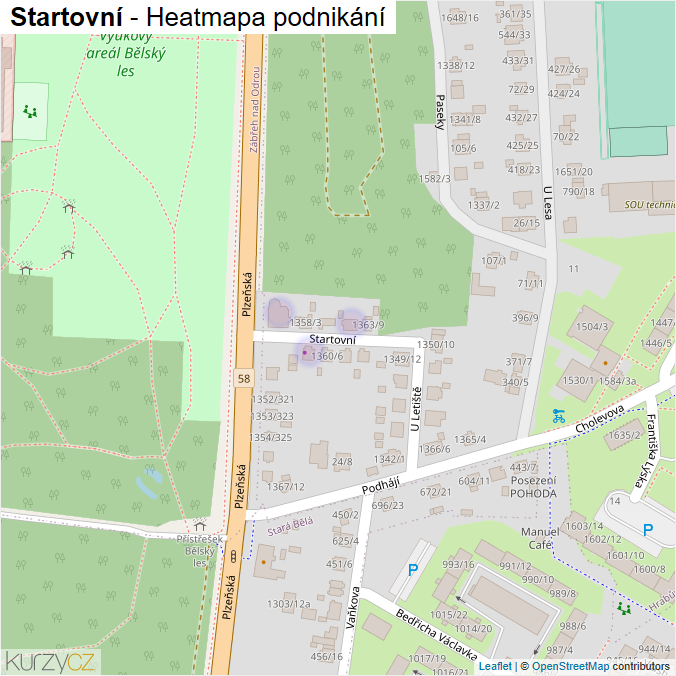 Mapa Startovní - Firmy v ulici.