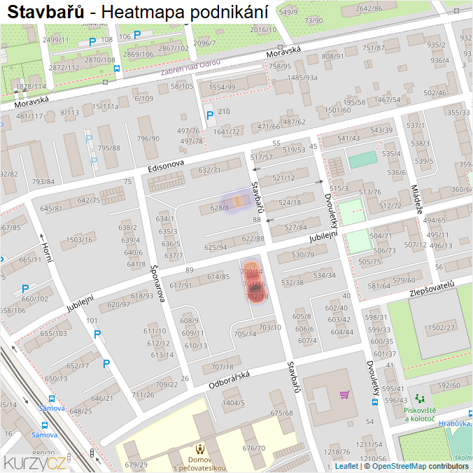 Mapa Stavbařů - Firmy v ulici.