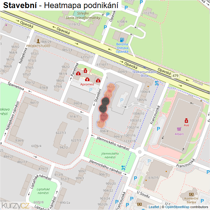Mapa Stavební - Firmy v ulici.
