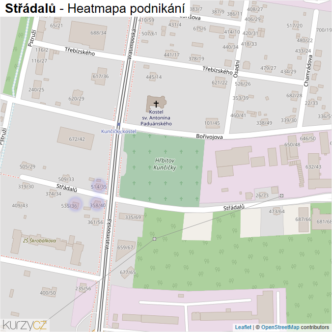 Mapa Střádalů - Firmy v ulici.