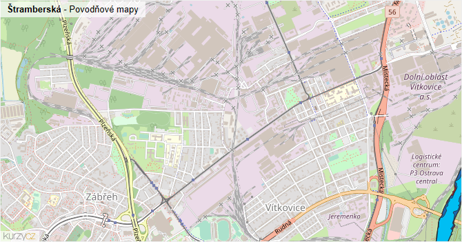 Štramberská - záplavové mapy stoleté vody