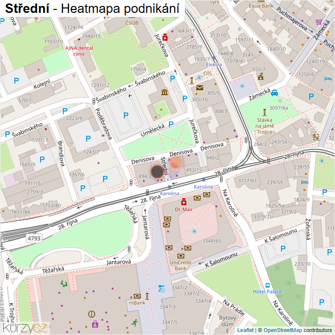 Mapa Střední - Firmy v ulici.