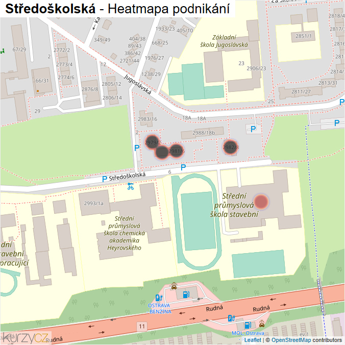 Mapa Středoškolská - Firmy v ulici.
