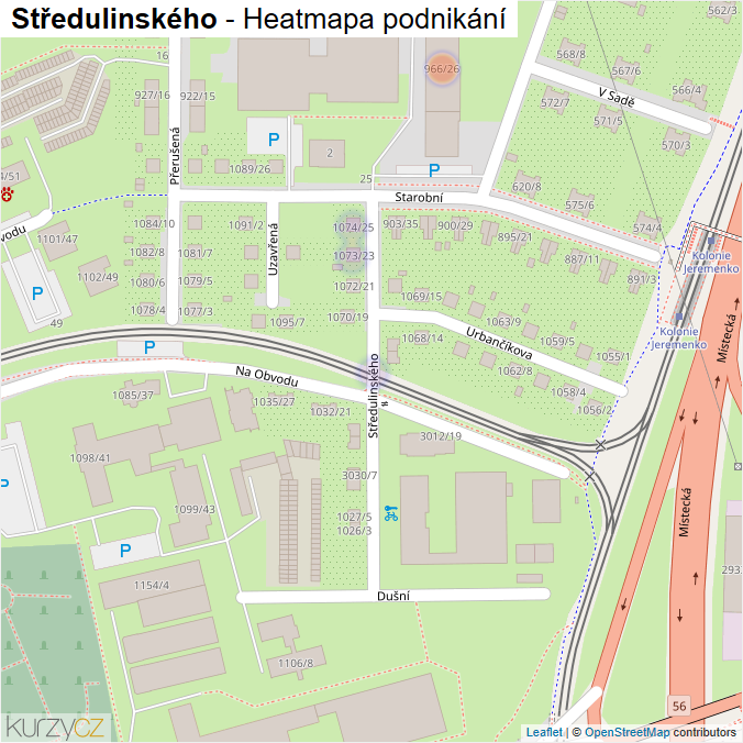 Mapa Středulinského - Firmy v ulici.