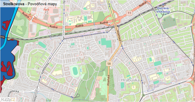 Strelkovova - záplavové mapy stoleté vody