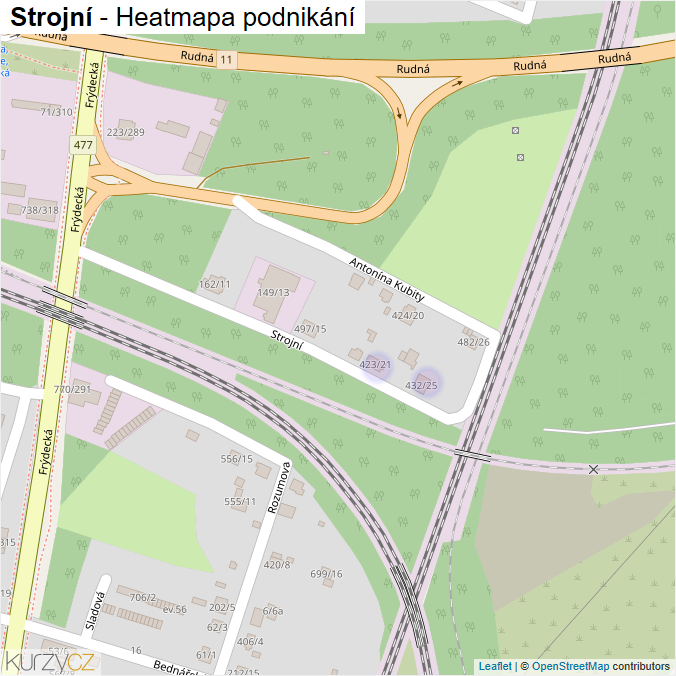 Mapa Strojní - Firmy v ulici.