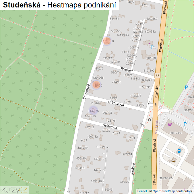 Mapa Studeňská - Firmy v ulici.