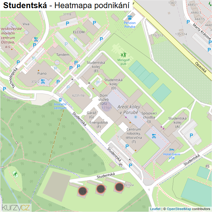 Mapa Studentská - Firmy v ulici.