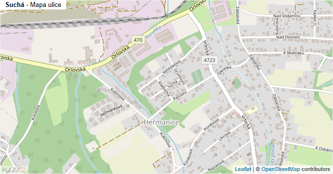 Suchá - mapa ulice