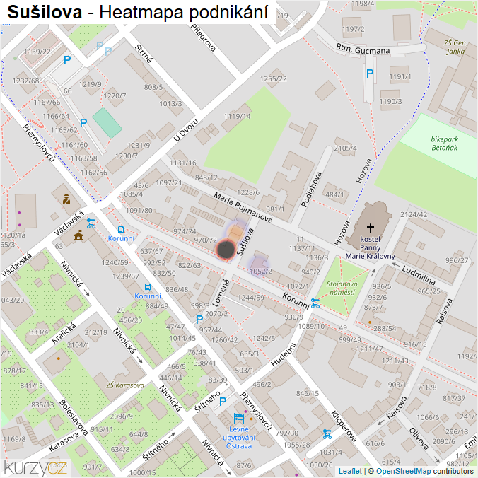 Mapa Sušilova - Firmy v ulici.