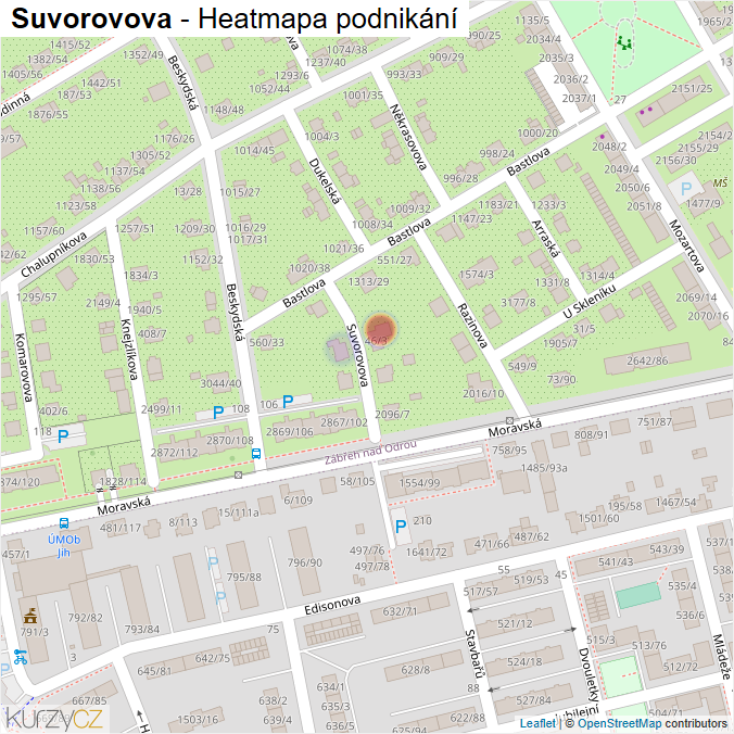 Mapa Suvorovova - Firmy v ulici.