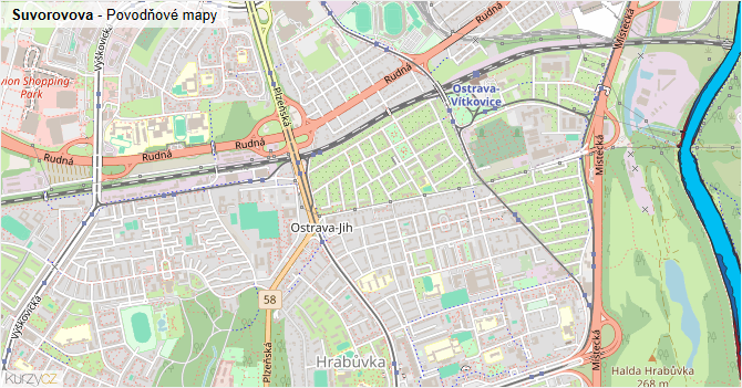 Suvorovova - záplavové mapy stoleté vody